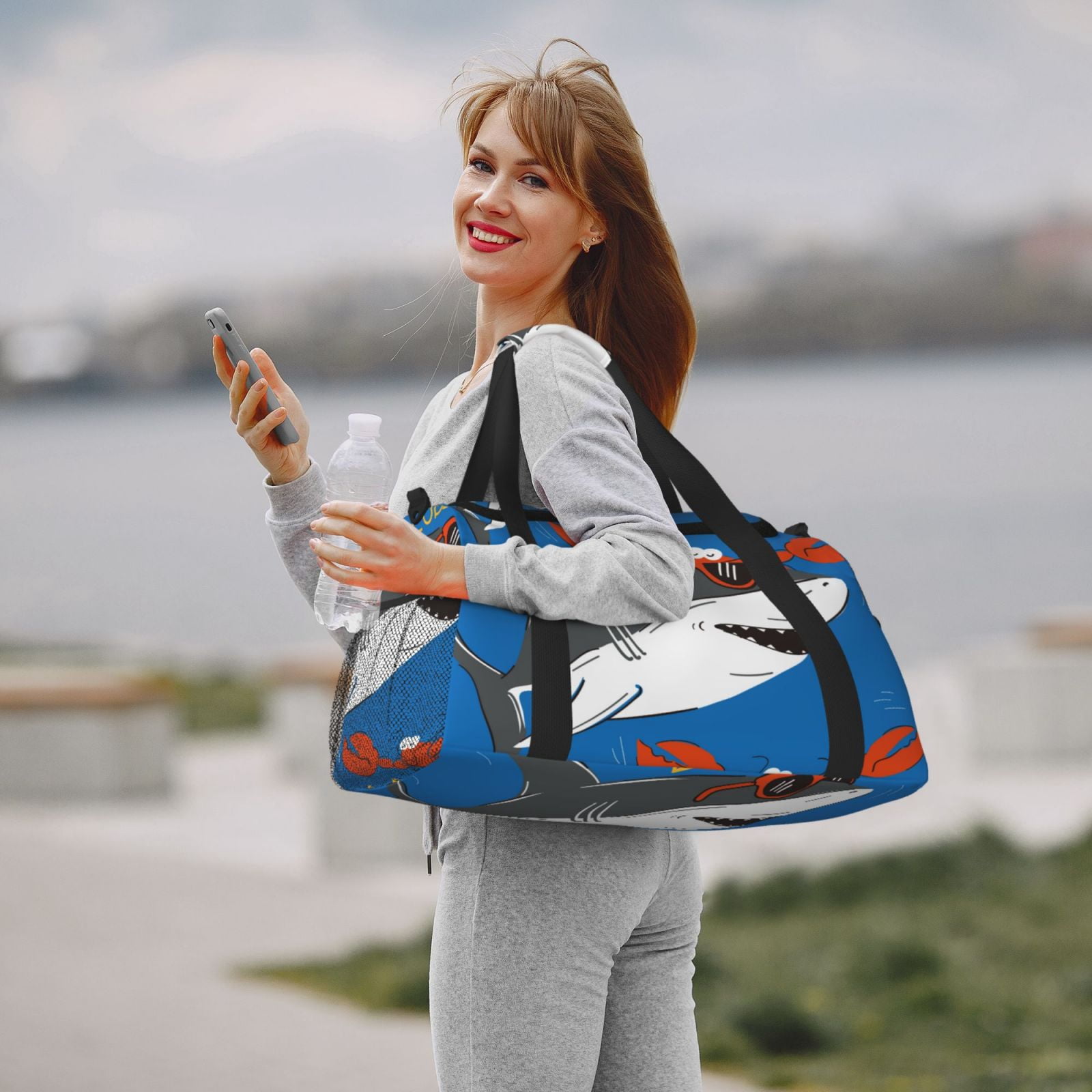 Fuzoiu Shark With Sunglasses and Lobste Print Travel Duffle Bag,Carry On Tote Bags,Duffel Bag,Sport Gym Bag, Hospital Bag for Labor and Delivery, Overnight Bag,Luggage Bag