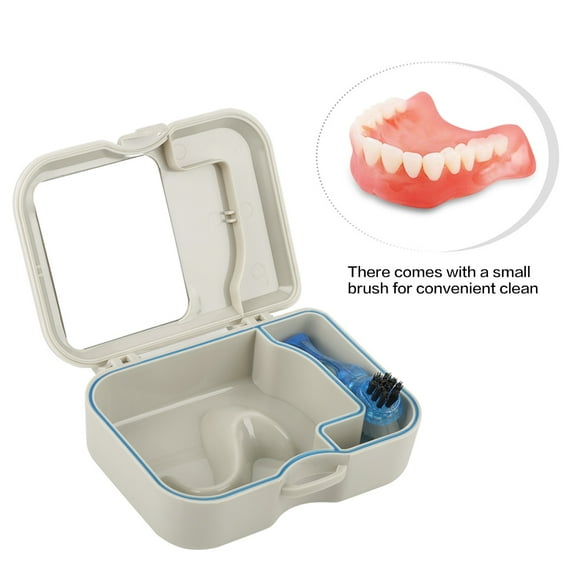 Caja de Almacenamiento de Dientes Postizos Ecomeon con Espejo y Cepillo Limpio 1 Pieza