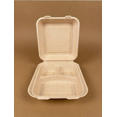 thumbnail image 2 of 9''x9''x3'' 3Compartments Sugarcane Fibre Natural Kraft Clamshell (100% Compostable & Recyclable) 200 units/Pack, 2 of 5