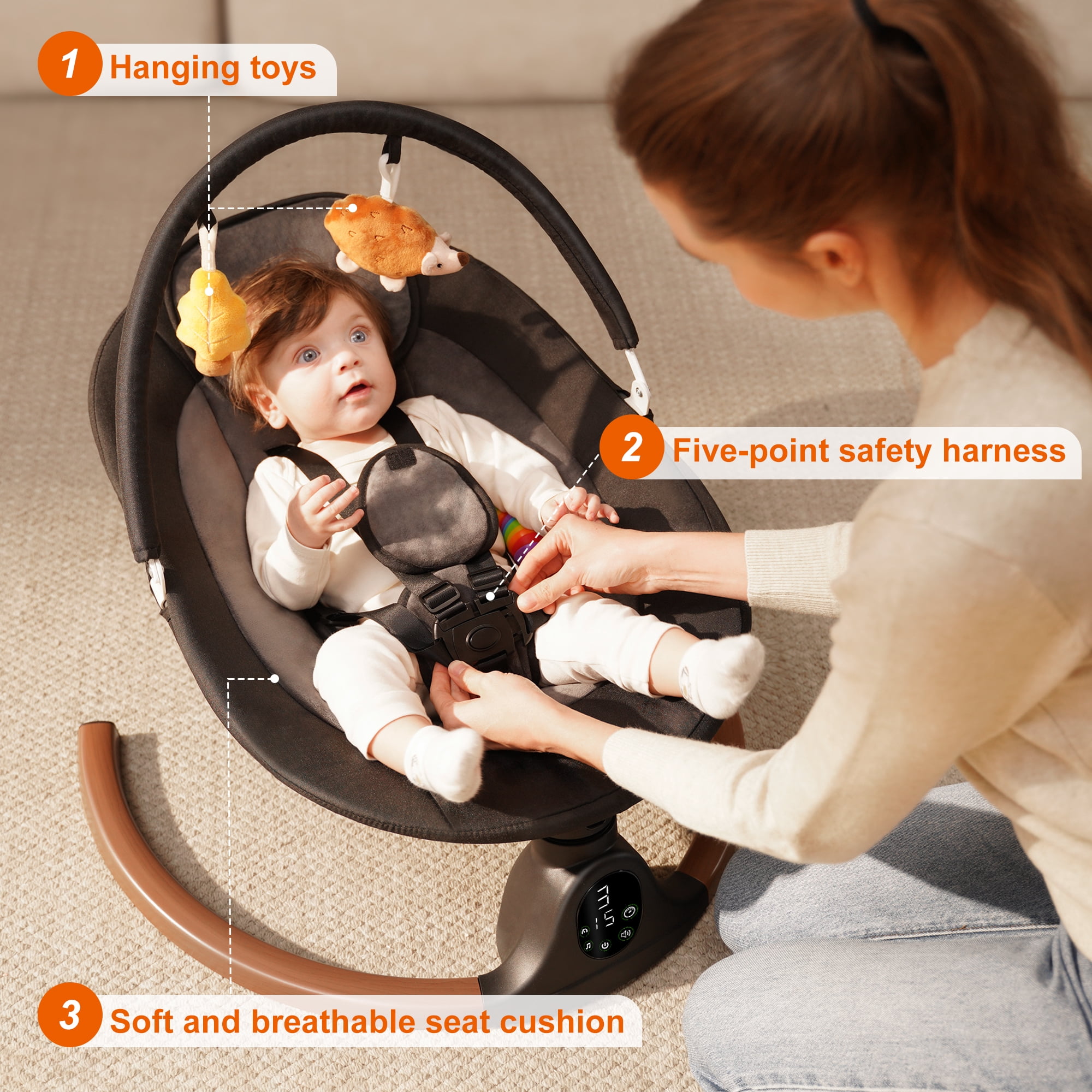 Babyeap Baby Swing for Infants, Electric Swing with 5 Swing Speeds and 10 Lullabies, Black