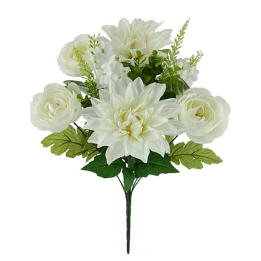 Mainstays 17 inches Indoor Artificial Dahlia Mix Bush, Cream Color.