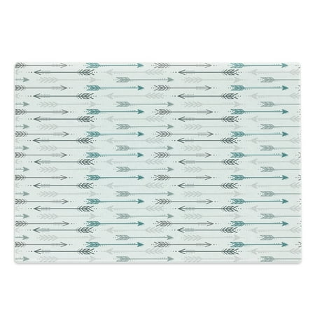 

Teal Cutting Board Retro Arrow Pattern in Horizontal Line Heading to Opposite Directions Art Print Decorative Tempered Glass Cutting and Serving Board Large Size Grey Teal White by Ambesonne