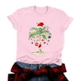 thumbnail image 5 of idosla Christmas Palm Tree Shirts for Women Funny Hawaiian Beach Tropical Xmas Top Short Sleeve Casual Graphic Print T Shirt (Pink, M), 5 of 8