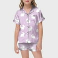 thumbnail image 2 of TOOYOU Girls Sleepwear 2 Pack Pajamas Easter Day Printed Pjs Short Sleeved Button Top Shorts Homewear Pjs Set Sweet Girl Lightweight Pyjamas Size 6-7 Years Light Purple, 2 of 4