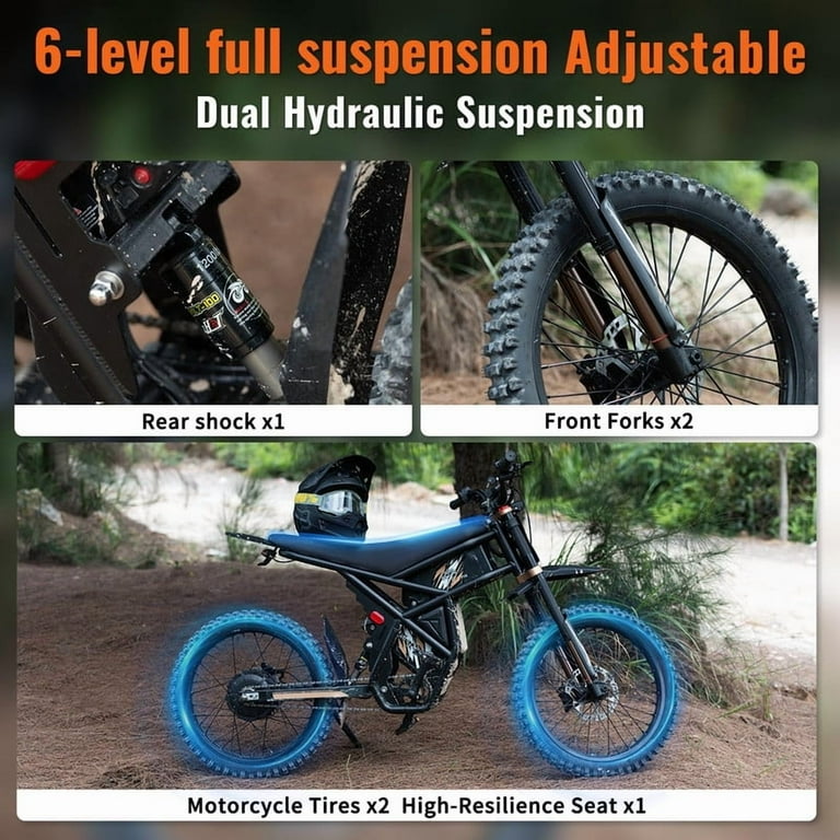 Riding'Times, Electric Dirt Bike, GT73PRO, 3000W Motor, 85 Miles