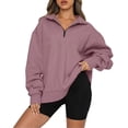 thumbnail image 3 of Chandail à Demi-Glissière Surdimensionné pour Femmes, Chandail à Manches Longues, Chandail à Capuchon à Quart de Glissière, Chandail pour Adolescentes, Blouse d'Automne, Vêtements, Chandail à Manches Longues, 3 of 4