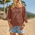 thumbnail image 2 of Crochet Lattice Tops For Women Womens Tops Short Sleeve Tops For Women Beachy Tops For Women Blouses For Women Dressy Casual Trending Womens Clothes Short Sleeve Crochet Sweater, 2 of 5