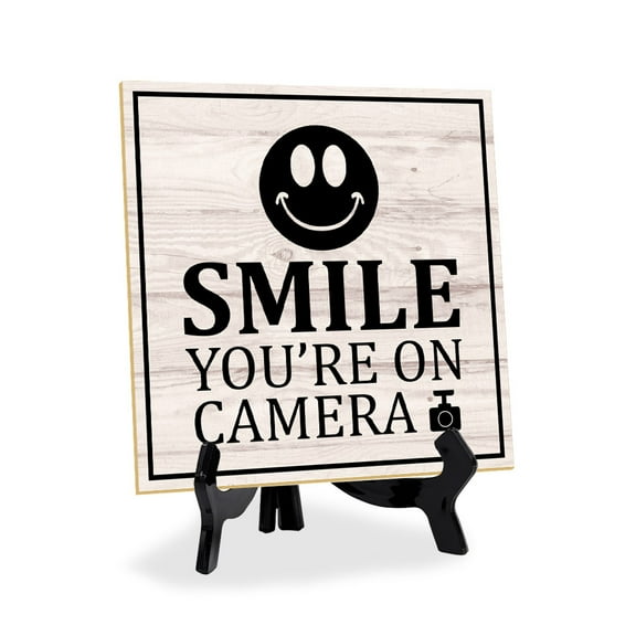 Smile You're On Camera 5"x 5" Square Table Sign With Acrylic Easel | Home & Office Decor