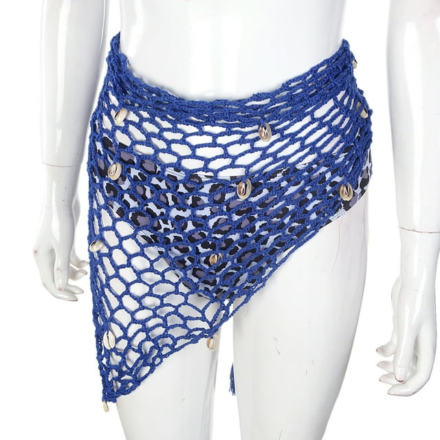 Dewadbow Women Crochet Fishnet Bikini Cover Ups Shell Beach Scarf Mesh Swimwear