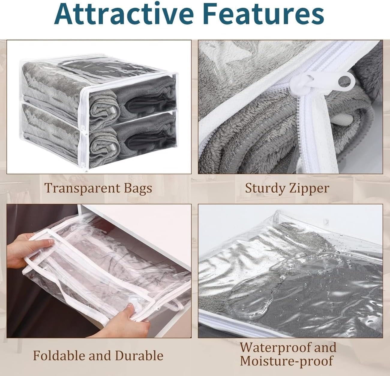 10Pcs Toy Storage Bags with Zipper, PVC Toy Organiser Bags with Handle, Clear Waterproof Storage Bags for Building Blocks, Puzzles, Clay, Small Models, Board Games, Books, White