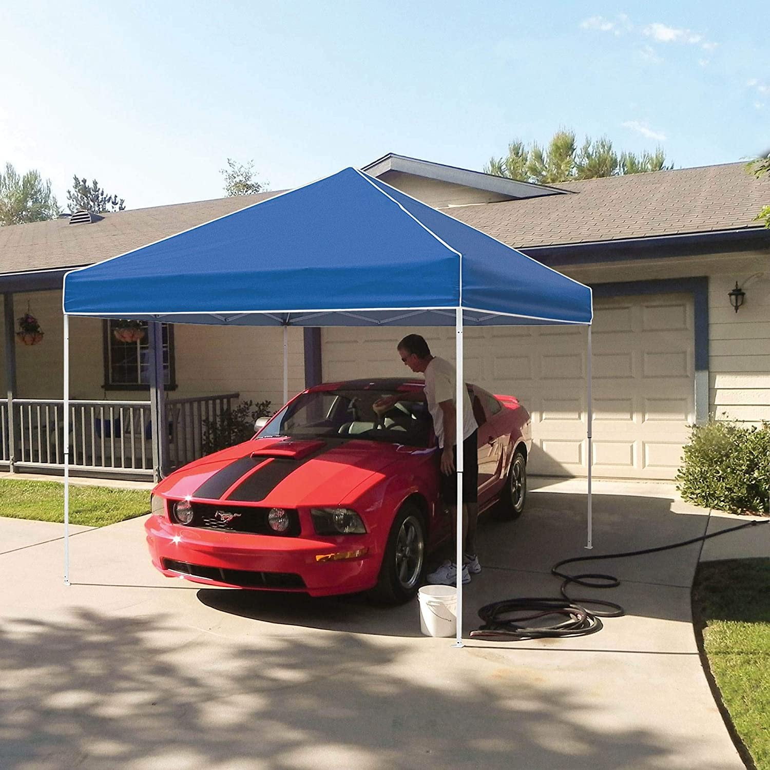 Z-Shade 10 x 10 Foot Everest Instant Canopy Outdoor Camping Patio Shelter with Reliable Stakes, Steel Frame, and Roller Bag, Blue