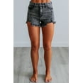 thumbnail image 3 of Kaia KanCan Women's High Rise Distressed Denim Shorts, Acid Wash, Raw Hem, Stretch Fit, 3 of 6