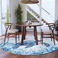 thumbnail image 4 of Sea Turtle Coastal Round Area Rug 6 FT, Non Slip Bedroom Area Rug, Blue Summer Beach Coral Jellyfish Washable Soft Circular Carpet Non-Shedding Floor Mat for Kitchen Dining Room Home Office Kids Room, 4 of 9