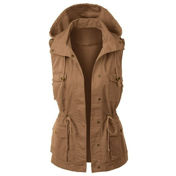 Womens Hooded Vest Jacket Sleeveless Utility Vest For Women
