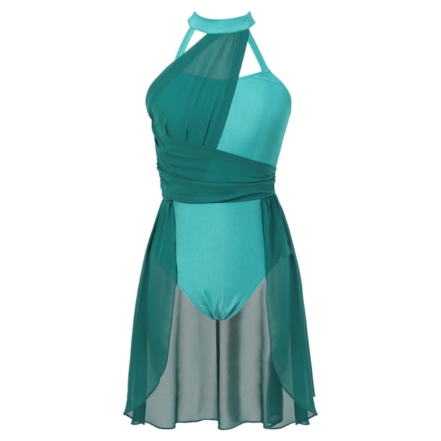 CHICTRY Costume de Danse Lyrique pour Femmes Robe Sans Manches Asymétrique Contemporain Ballet Danse Moderne Vert A TG
