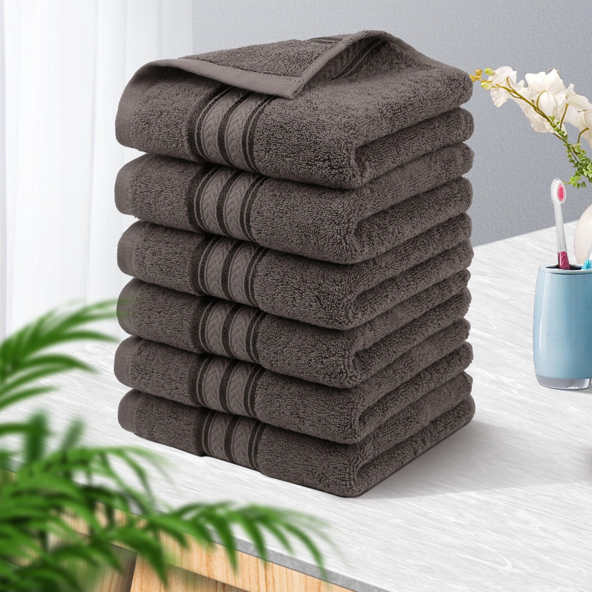 PiccoCasa 6PCS Cotton Soft Hand Towels Set for Bathroom 13" x 29" Coffee Color