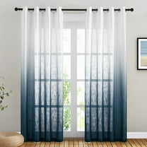 NICETOWN Linen Sheer Ombre Curtains for Bedroom, Grommet Semi Sheer Vertical Window Treatments Light Filtering with Privacy for Children Room, Navy Blue, 50"x95", Set of 2