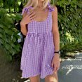 thumbnail image 2 of QATAINLAV Summer Plaid Romper for Women Casual Cute Tie Straps Sleeveless Short Jumpsuit Loose Fit Wide Leg Onesie Shorts Overalls Purple L Weekly Sale, 2 of 8