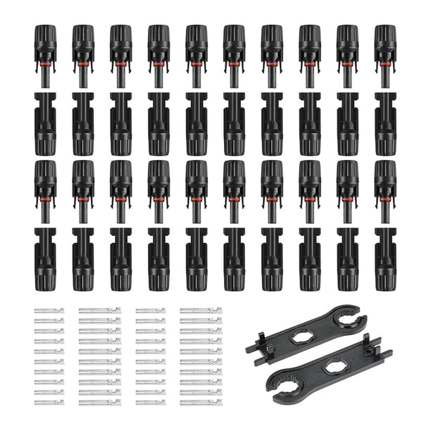 20 Pares de Conectores de Panel Solar, Conector de Cable de Panel Solar Macho/Hembra de 1000 V, IP67 A Prueba de Agua, 2 Llaves de Montaje