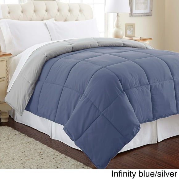 Modern Threads Down Alternative Microfiber Quilted Reversible Comforter/Duvet Insert Ultra Soft Bedding-Medium Warmth for All Seasons, Full/Queen, Infinity Blue/Silver