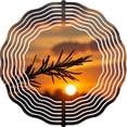 thumbnail image 2 of Vibrant Sunset Metal Wind Spinner with Concentric Lines & Leafy Branch Silhouette - Perfect for Yard & Garden Decor, 2 of 6
