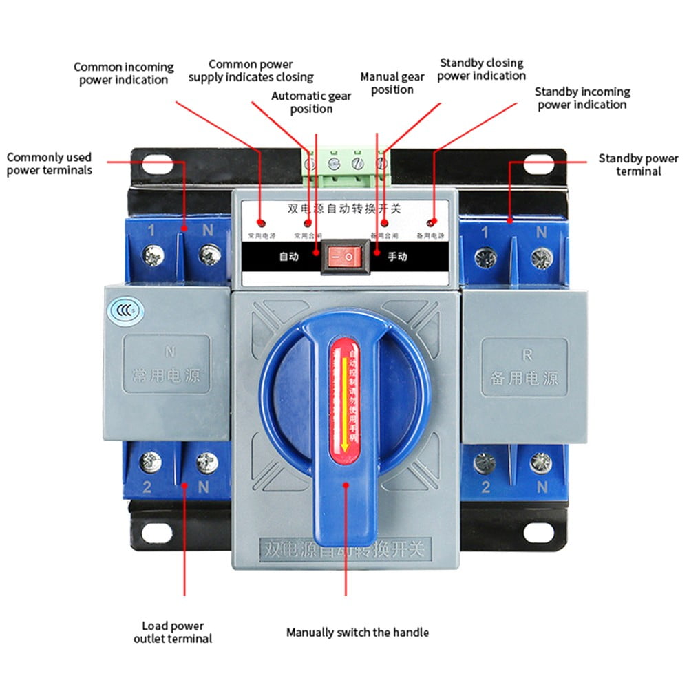 63A 2P Ats Dual Power Automatic Transfer Switch Generator Changeover