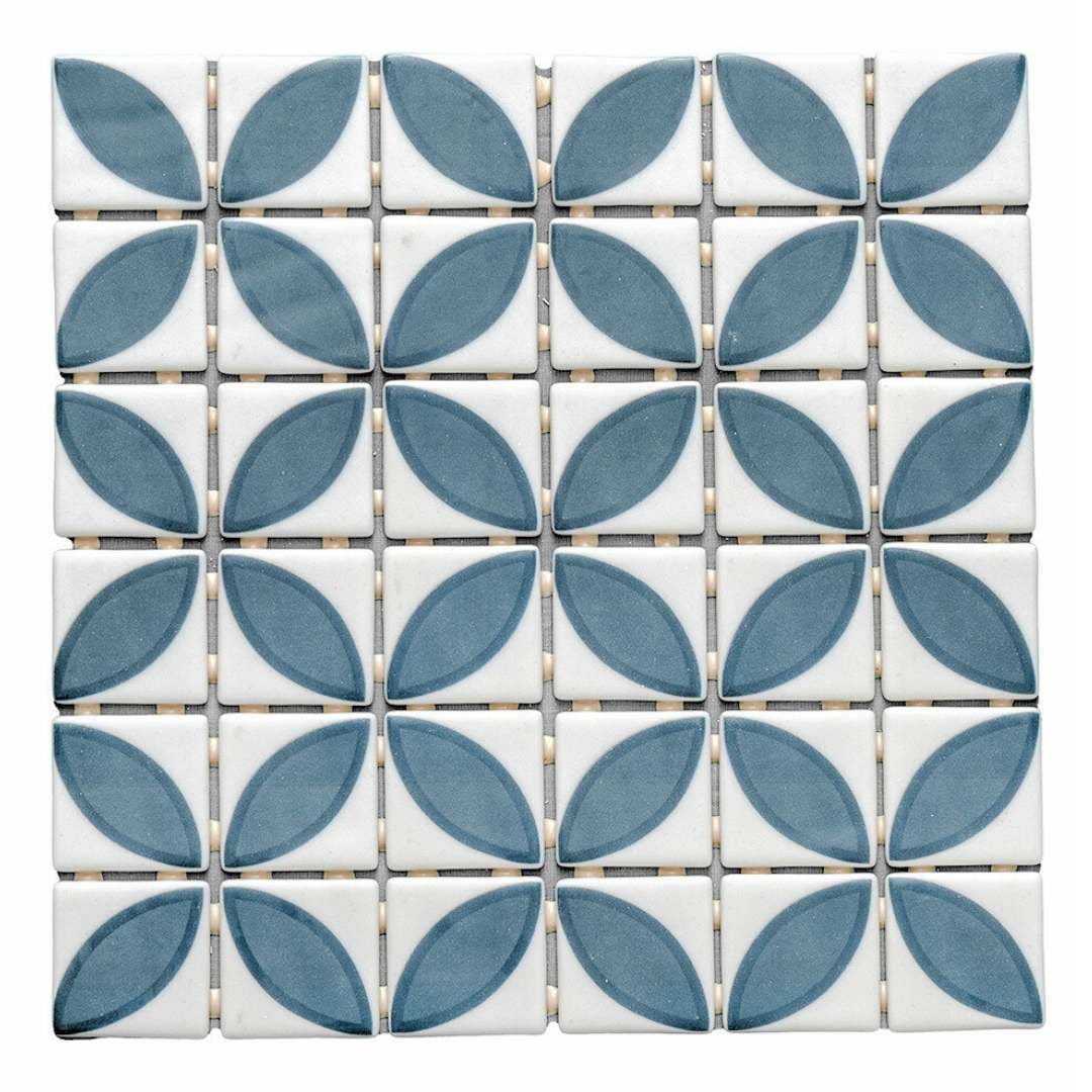 The Tile Life Eterna Lily 2" x 2" Navy Blue Matte & Shiny Glass Mosaic Wall Tile, 1 Sheet