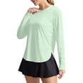 thumbnail image 2 of Women's Long Sleeve UPF 50+ Sun Shirt, Loose Fit Breathable Polyester Workout Top for Outdoor Yoga, Running, Hiking, and Sun Protection, Solid Color Athletic Layer Light Green XL, 2 of 5