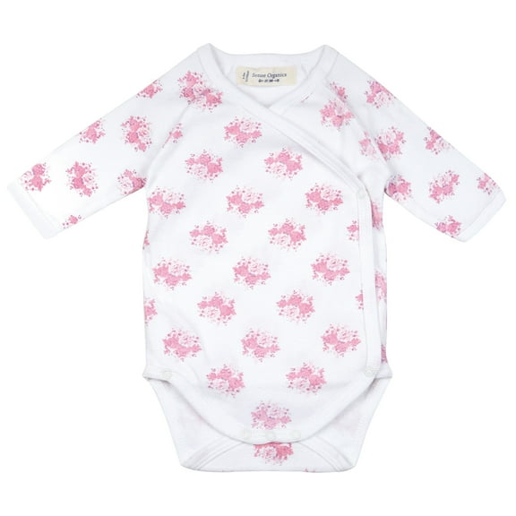 Organic Baby Clothes – Side Snap Onesie Bodysuit with Long Sleeves, GOTS Cotton (Roses, 6-9 months)