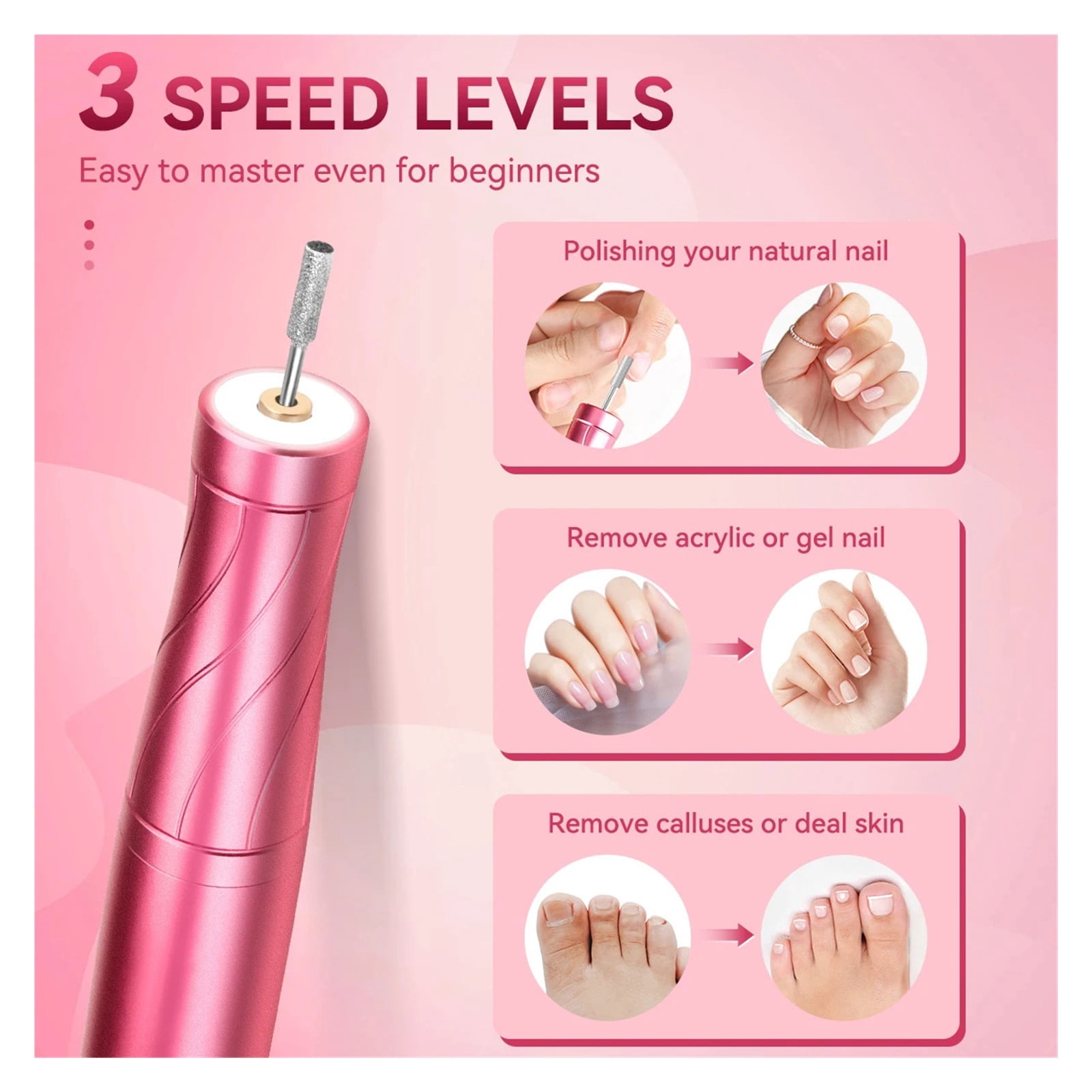 Electric Nail Drill 30000RPM with LED Light Manicure Machine Charging Nail File Polishing Nail Drill Pedicure Tools