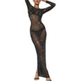 thumbnail image 3 of Womens Long Fitted Dress Long Sleeve Cocktail Dress Sheer Rhinestone Clubwear Skin-Friendly S M L, 3 of 8