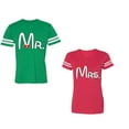 thumbnail image 1 of Old Mr Mrs Unisex Couple Matching Cotton Jersey style T-Shirt Contrasting stripes on sleeves (Men Green / Women Red) (Men M / Women M), 1 of 3