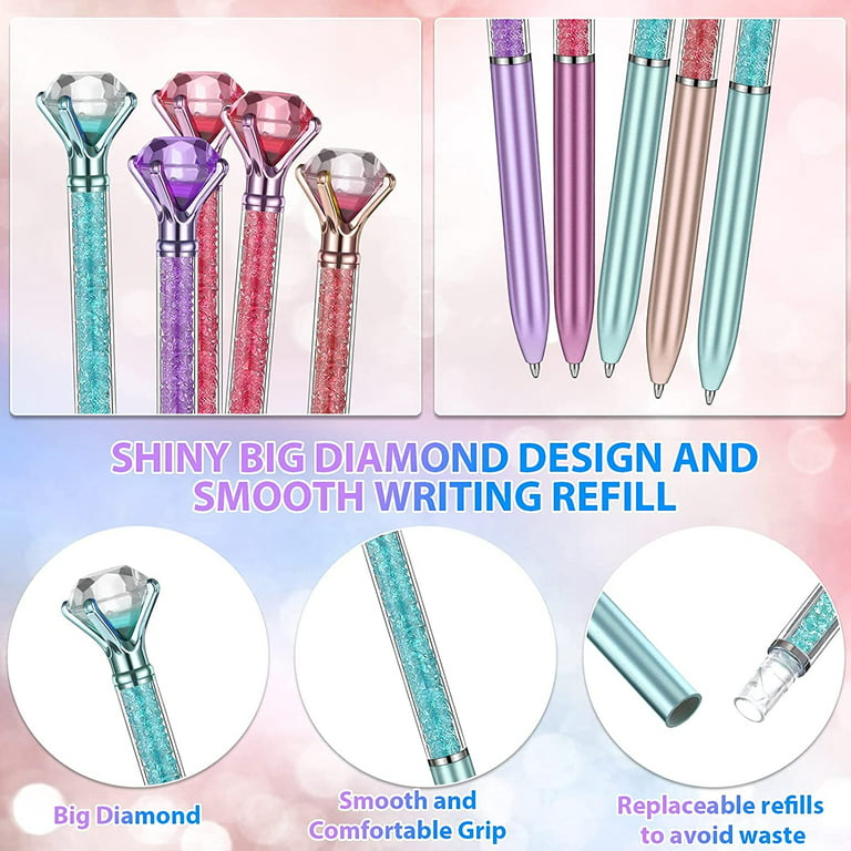 Udiyo 8pcs Big Crystal Diamond Pens, Bling Ballpoint for School Office Supplies Christmas Wedding Birthday Presen, Random Color A
