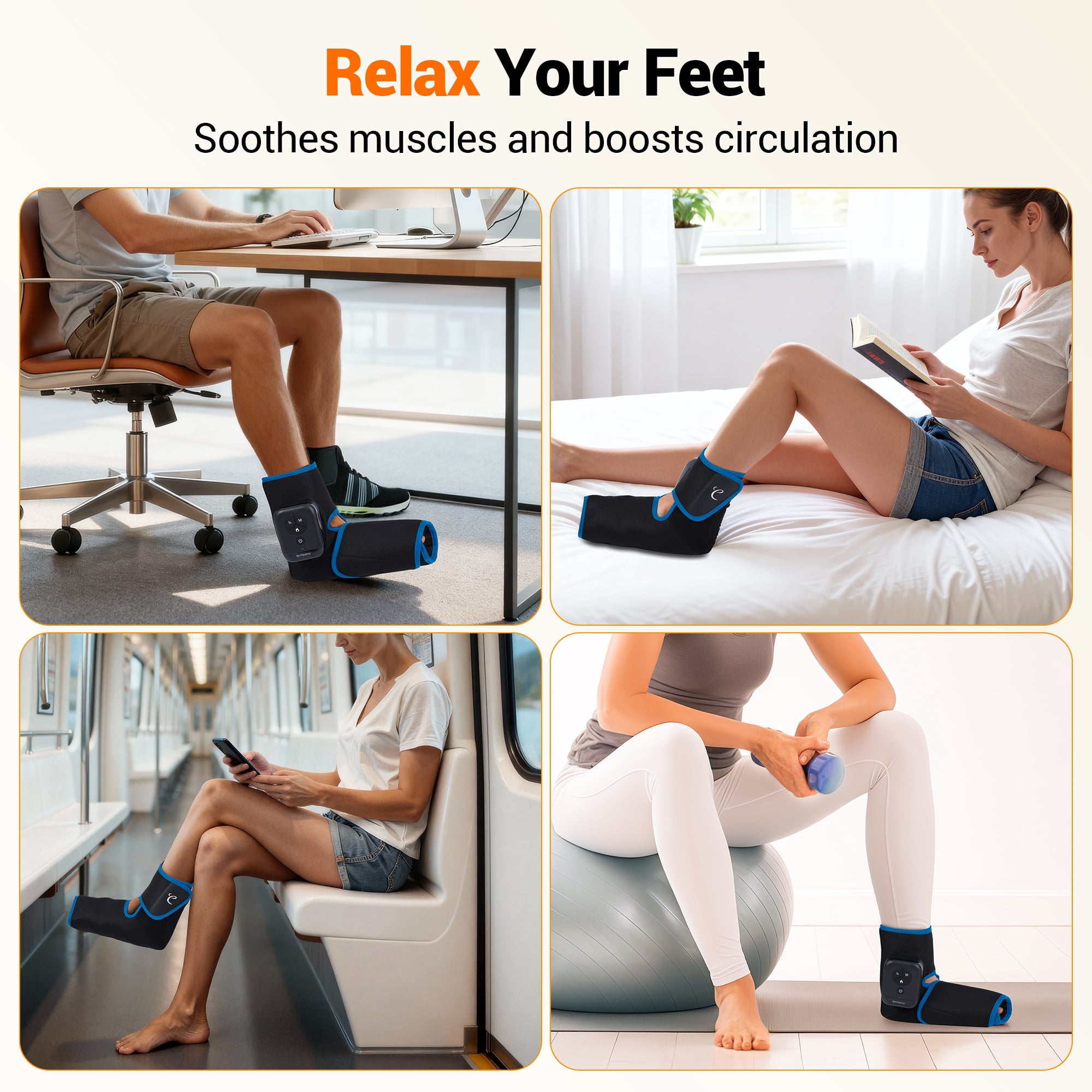 Comfytemp Cordless Foot Massager with Heat, Rechargeable Air Compression Boots for Circulation, One Size, Blue