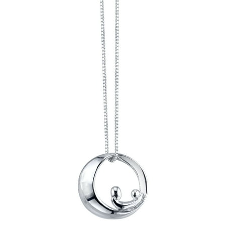 Circle Mom Necklace Sterling Silver Mobius Circle with Mother-and-Child Silhouette
