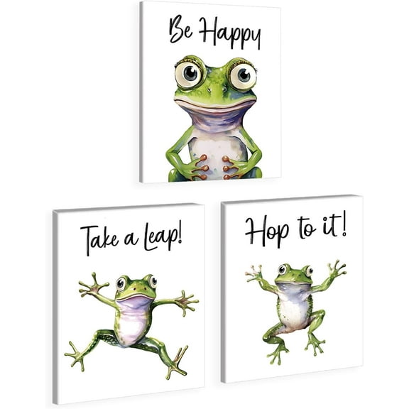 Frog Canvas Wall Art Decor, Cute Watercolor Frog With Art Poster Funny Animal Art Pictures for Living Room Mural Bedroom Kids Room Room Home Decor Gift, Set of 3 8x10 Unframed