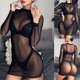 thumbnail image 4 of Falda de cadera de manga larga con cuello redondo de malla de punto de gran tamaño, estilo europeo y americano, vestido negro transparente sexy de primavera para mujer, 4 of 6