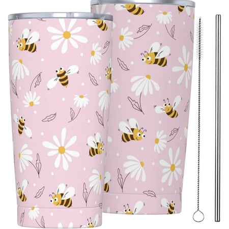 

Pink Sunflower Bee Tumbler Travel Coffee Mug With Flip Lid 20 Oz Insulated Tumbler Cup Gift For Father Mother Friend Birthday