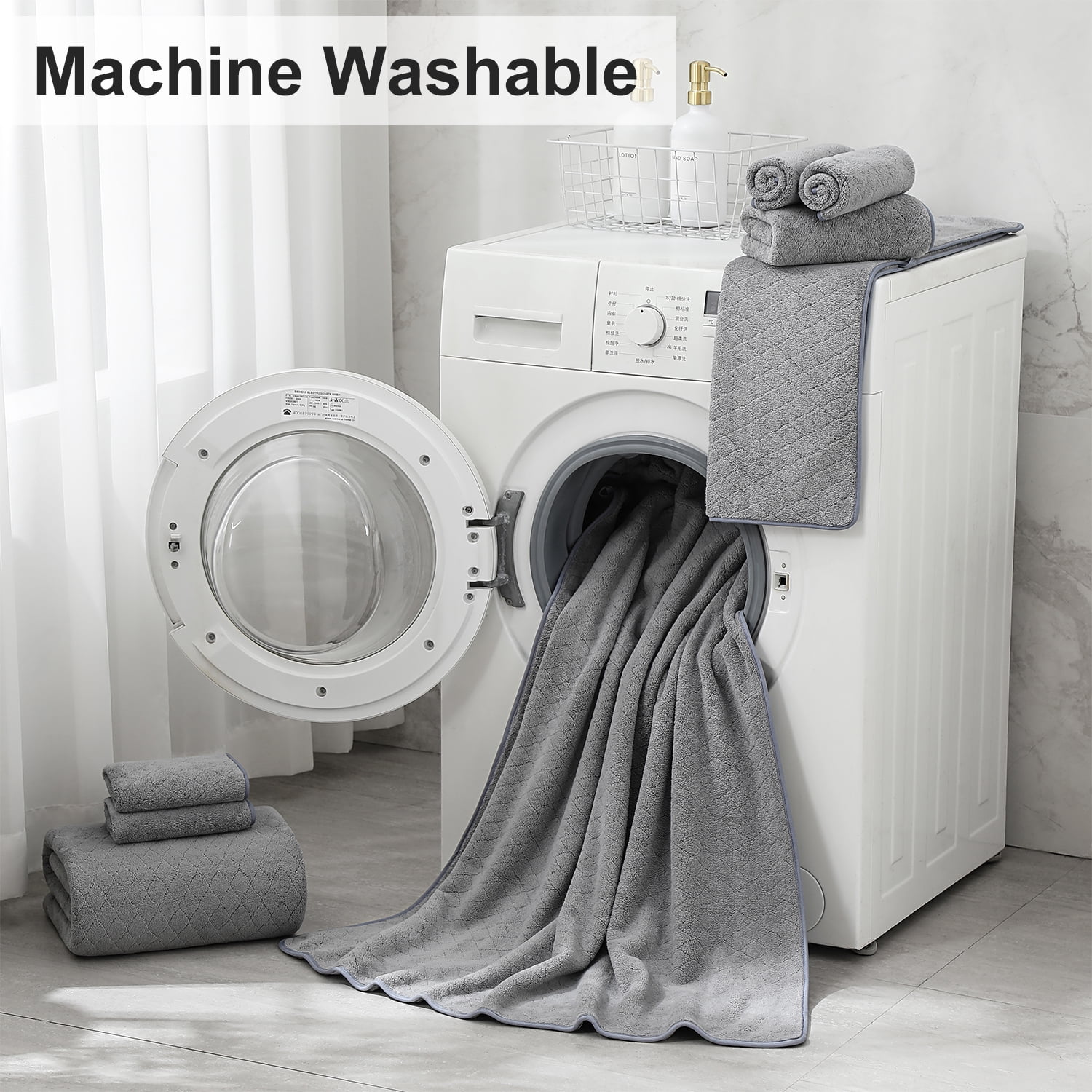 Smuge 18 Pcs Bath Towel Sets, Include 6 Bath Sheet Towels, 6 Hand Towels, 6 Washcloths, Soft Microfiber Highly Absorbent Shower Towel for Bathroom Gym Spa(Dark Gray)