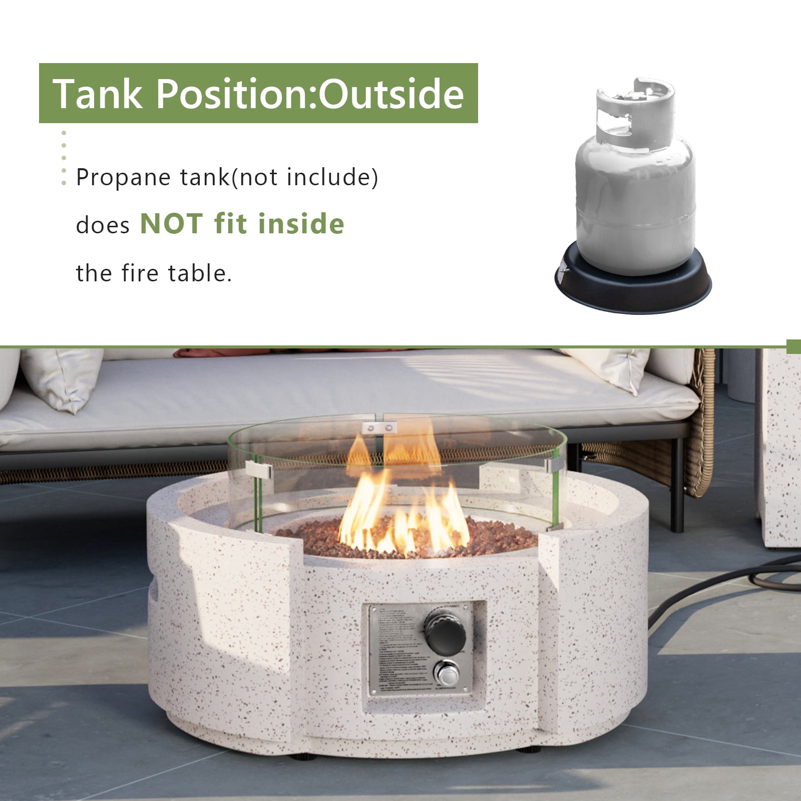 COSIEST Outdoor Propane Fire Pit Table w Terrazzo White Faux Stone 27.6-inch X 24.2-inch Round Base, 40,000 BTU Stainless Steel Burner, Wind Guard, Free Lava Rocks and Rain Cover