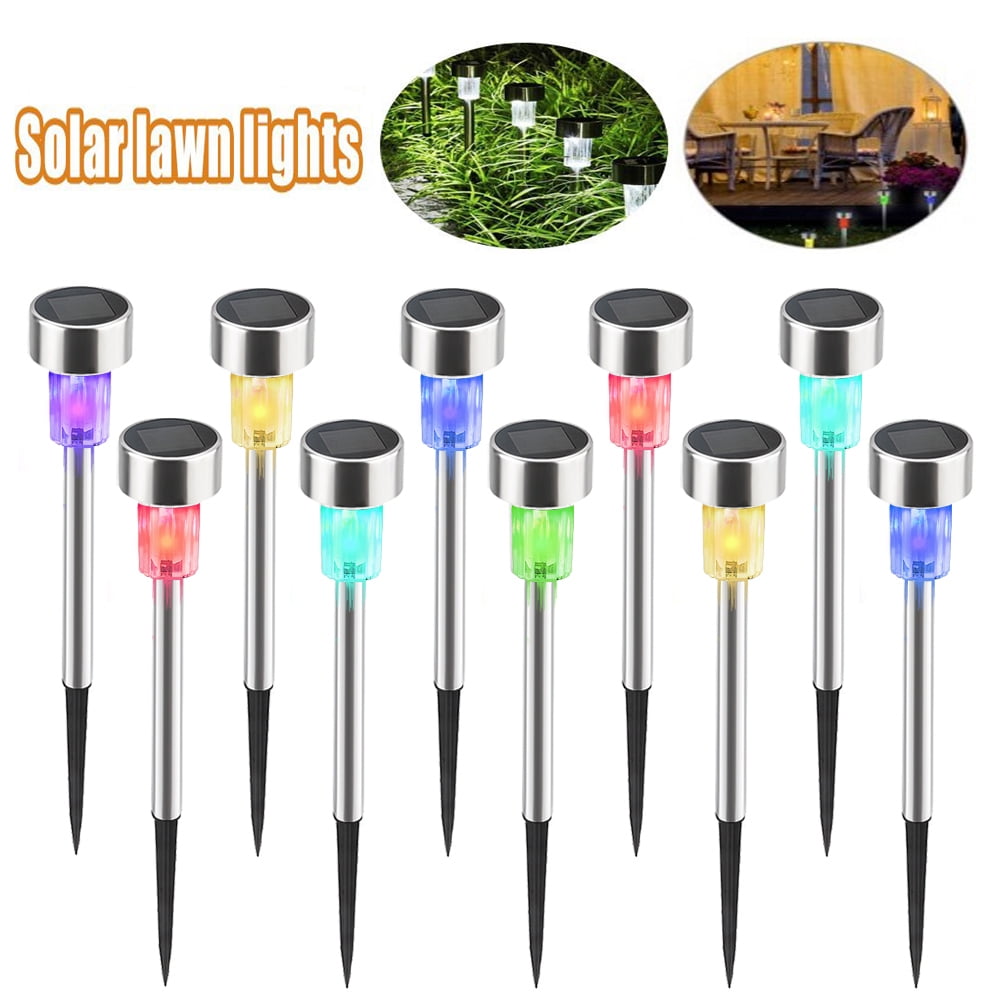 10 Pack Solar LED Pathway Lights Outdoor Decorative, 7 Color Waterproof Solar Landscape Lights, Solar Powered Garden Lights Auto on/off for Patio Garden Lawn Yard Driveway Walkway