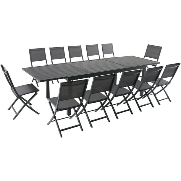 Hanover Naples 13 Piece Dining Set With, Extendable Outdoor Dining Table For 12