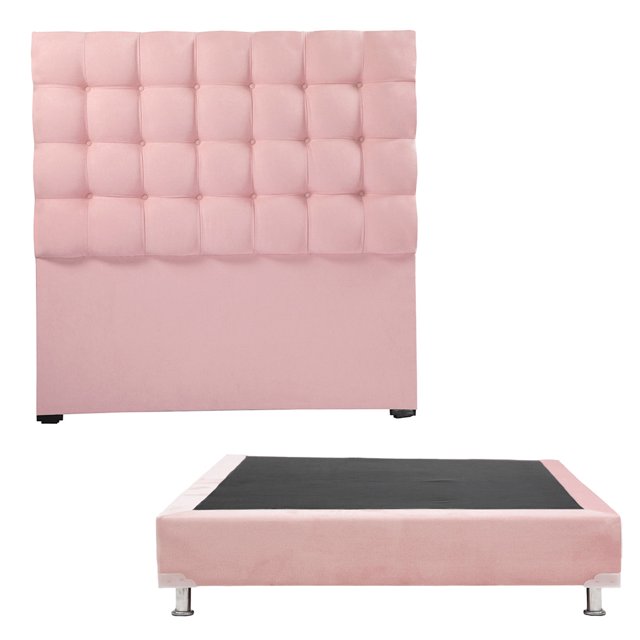 Box Base Cama Individual + Cabecera Slip Dicasa Rosa