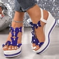 thumbnail image 2 of Rokment Glitter Butterfly Pearl Platform Wedge Dressy Sandals for Women Bride Wedding Elegant Clear Band Open Toe Chunky High Heels Slingback Dress Summer Shoes Blue Size 8, 2 of 6