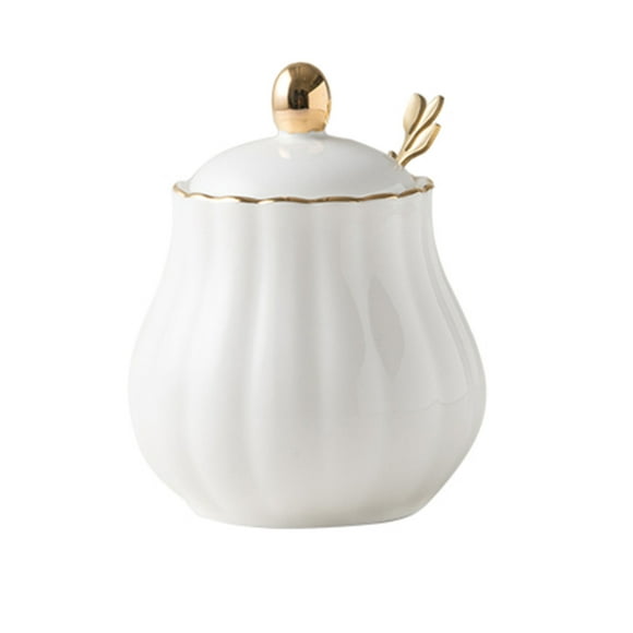 Sugar Bowl With Lid And Spoon, Sugar Storage Jar, Sugar Pot, Sugar Container Spice Jar, Sugar Salt Pot Seasoning Canister -White-300ml