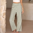 thumbnail image 3 of HKYNLAG Womens Wide Leg Pants Striped Gingham High Waisted Cotton Linen Lounge Pants Casual Comfy Trousers with Pockets Light Green L, 3 of 8
