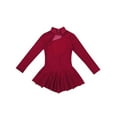 thumbnail image 4 of Eandarui Girls Figure Ice Skating Dress Roller Skating Leotard Tutu Skirt Tulle Splice Gymnastics Burgundy 8, 4 of 7
