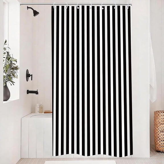 Black and White Striped Shower Curtain for Bathroom Modern Fabric Waterproof Bath Curtain with Hooks 71x71 inches