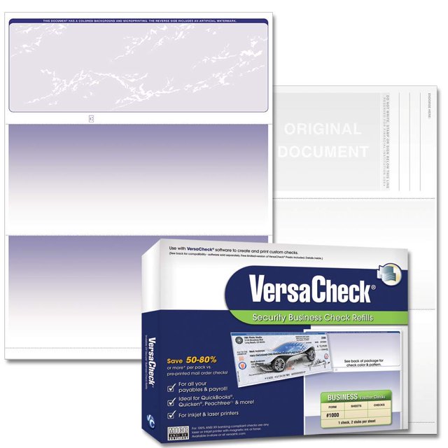 VersaCheck Secure Checks - 500 Blank Business Voucher Checks - Blue Prestige - 500 Sheets Form #1000 - Check on Top