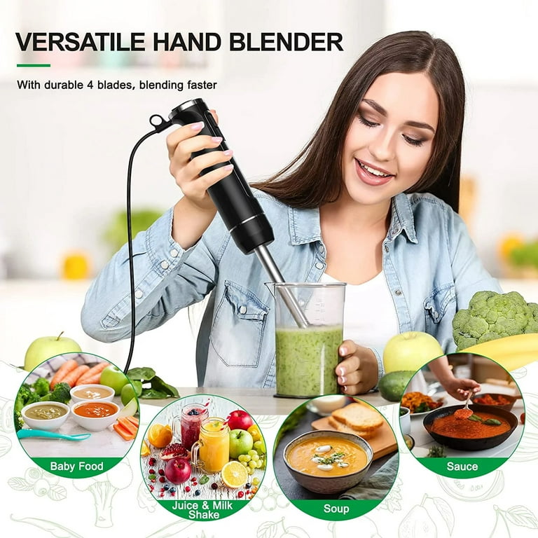 Immersion Handheld Blender, 6-in-1 Hand Blender Black Stainless Steel Hand  Stick Blender for Smoothie, Milk Shakes, Juice, Sauces 